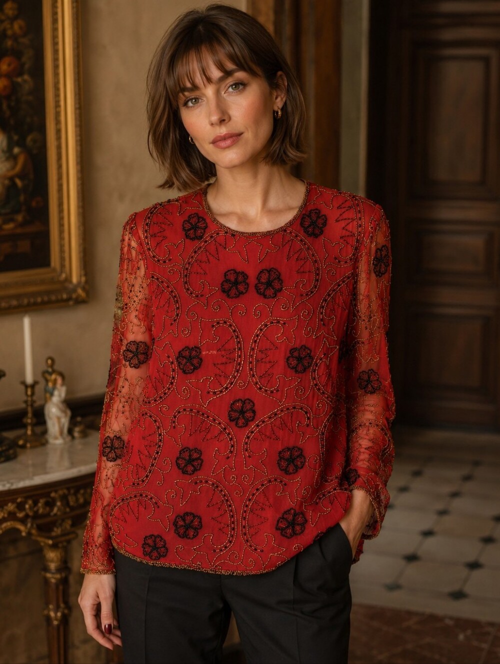 NWT Vintage 80s Stenay Silk Beaded Blouse
